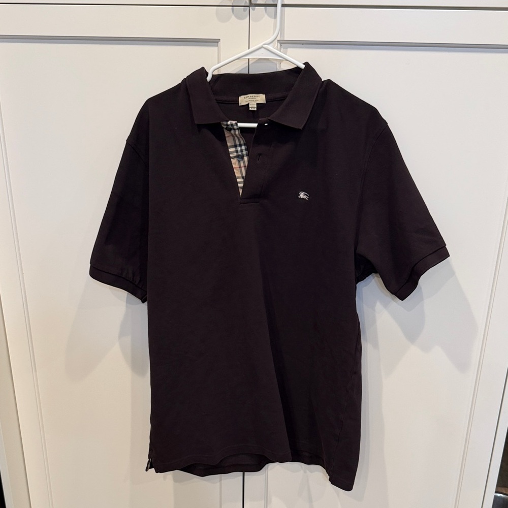 Burberry Dark Polo Shirt with Check Collar